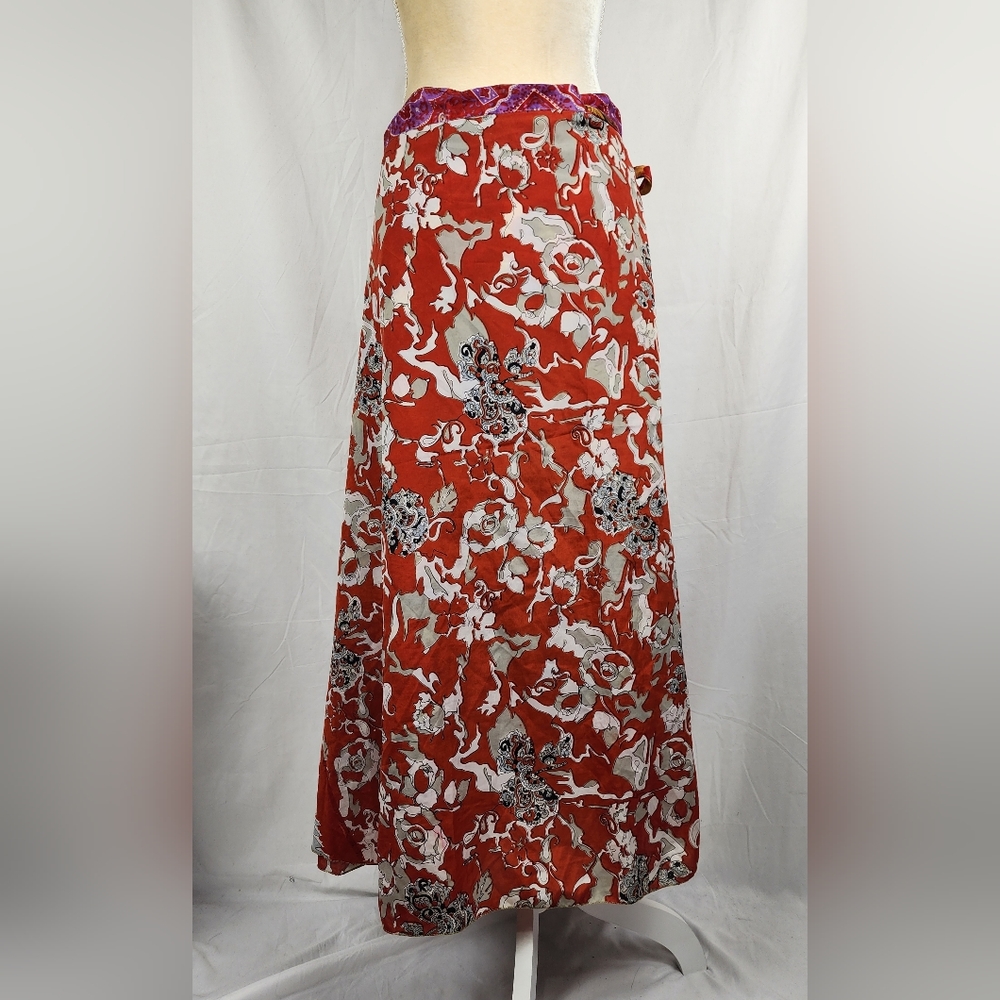 Urban Nomad Reversible Artsy Bohemian 100% Silk Floral Wrap Skirt OSFA